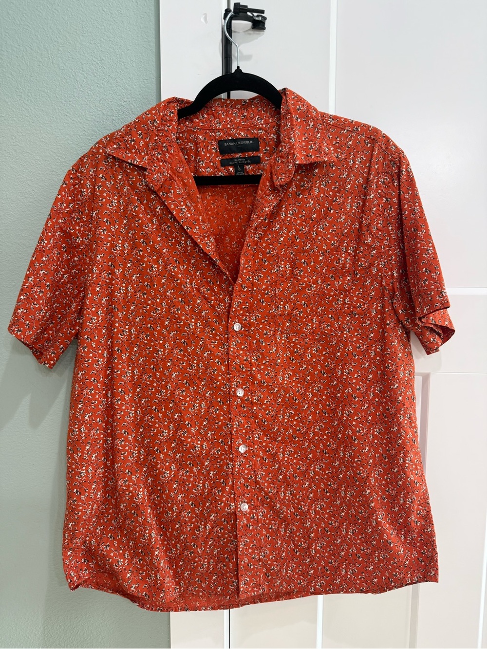Banana Republic Orange Floral Short-Sleeve Button-Down Shirt